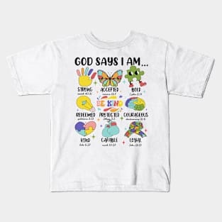 God Says I Am Strong Accepted Bold Autism Awareness Kids T-Shirt